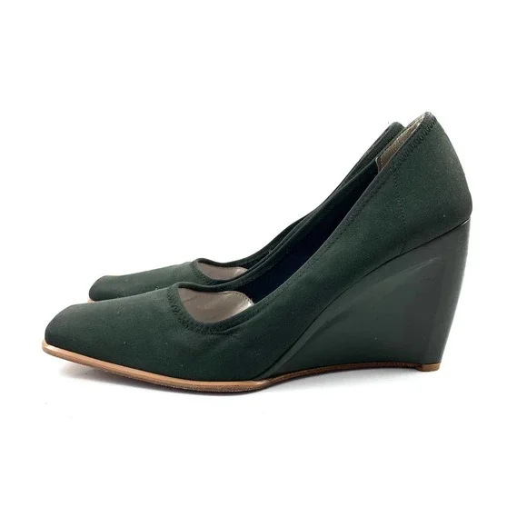 ❌SOLD❌ Vintage 90's HYPE Spain dark green wedge square toe shoes - Picture 3 of 13